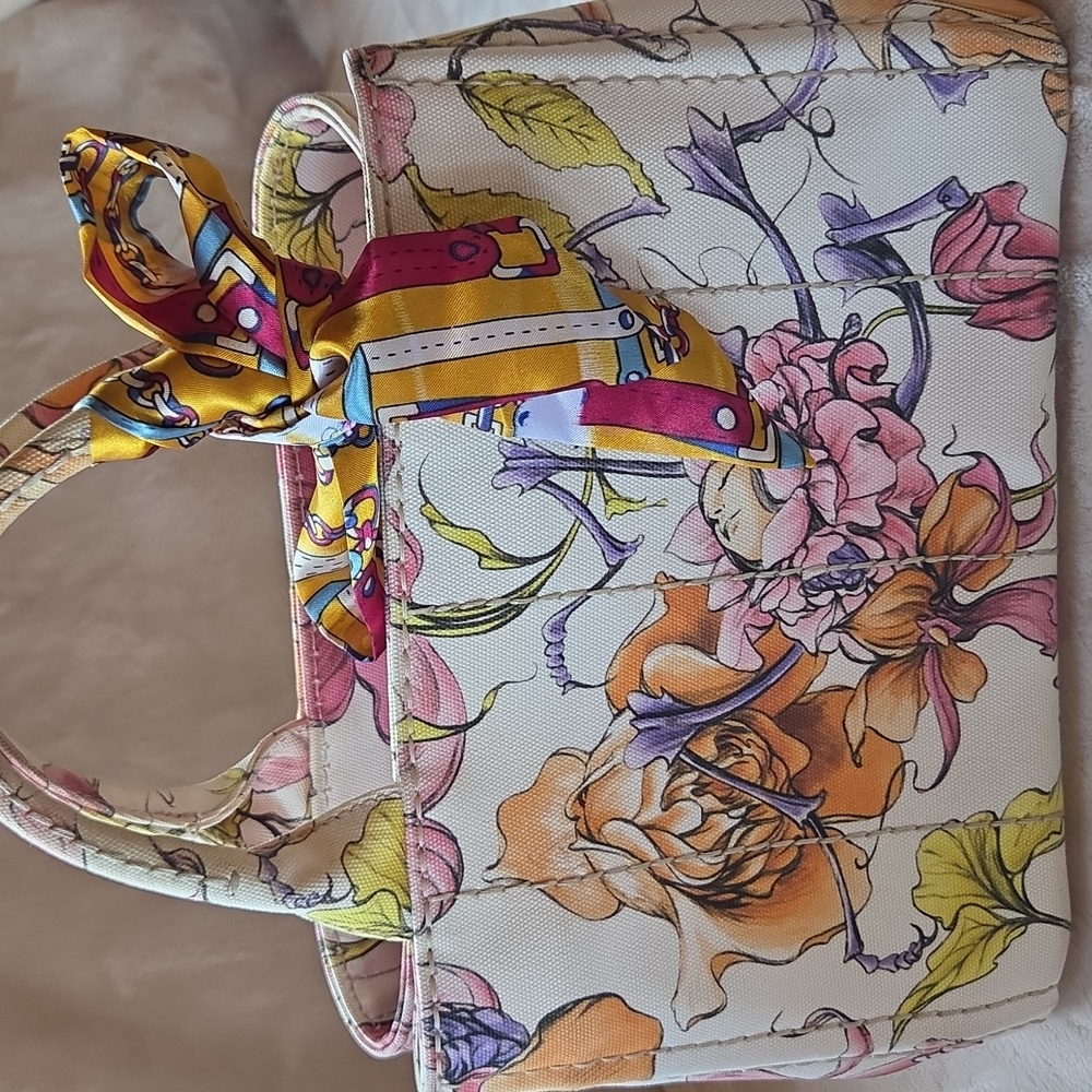 Prada Canapa Women's Tote Bag -‎ Floral Multicolor (Limited Edition) - Picture 3 of 12